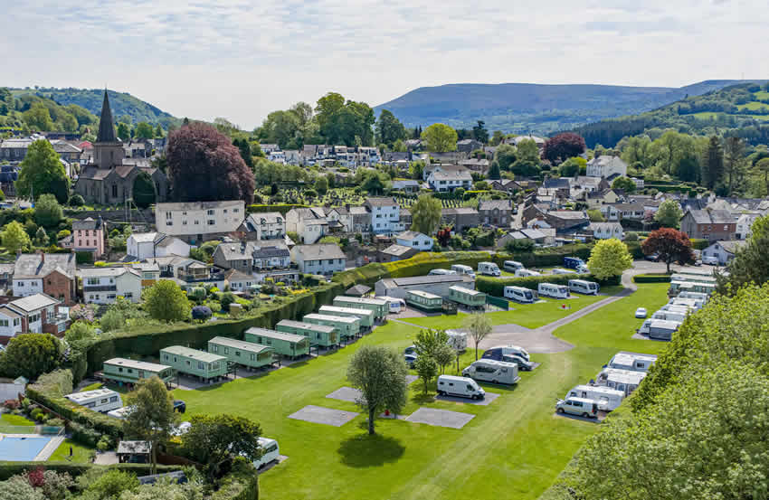 Aerial photography over Crickhowell in Powys