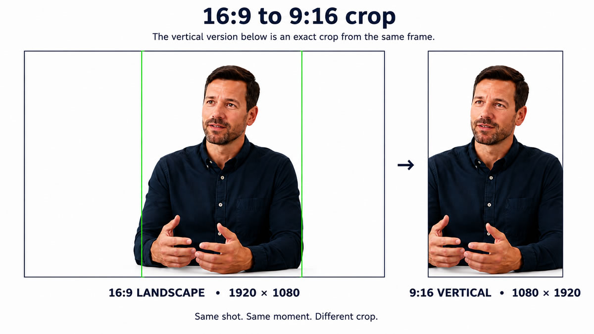 Landscape business video adapted to a portrait social format